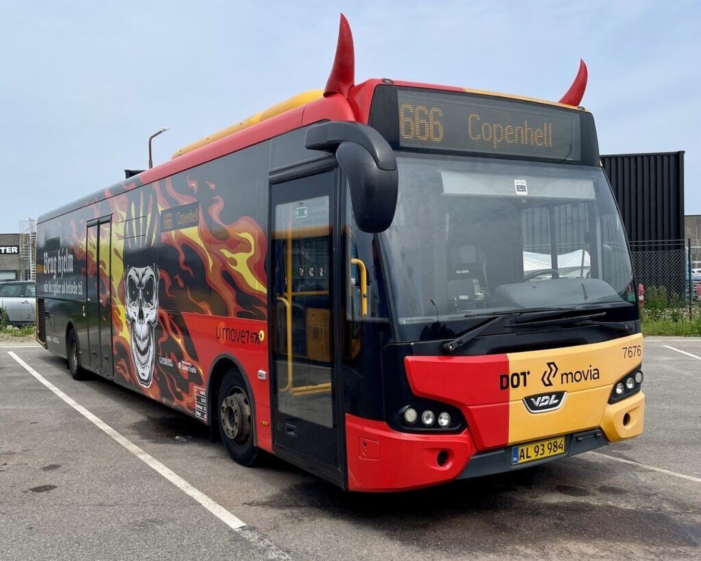 Public bus with devil horns on the roof. Credit: Movia and umove