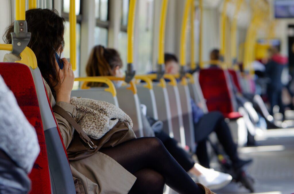 women travelling on a tram